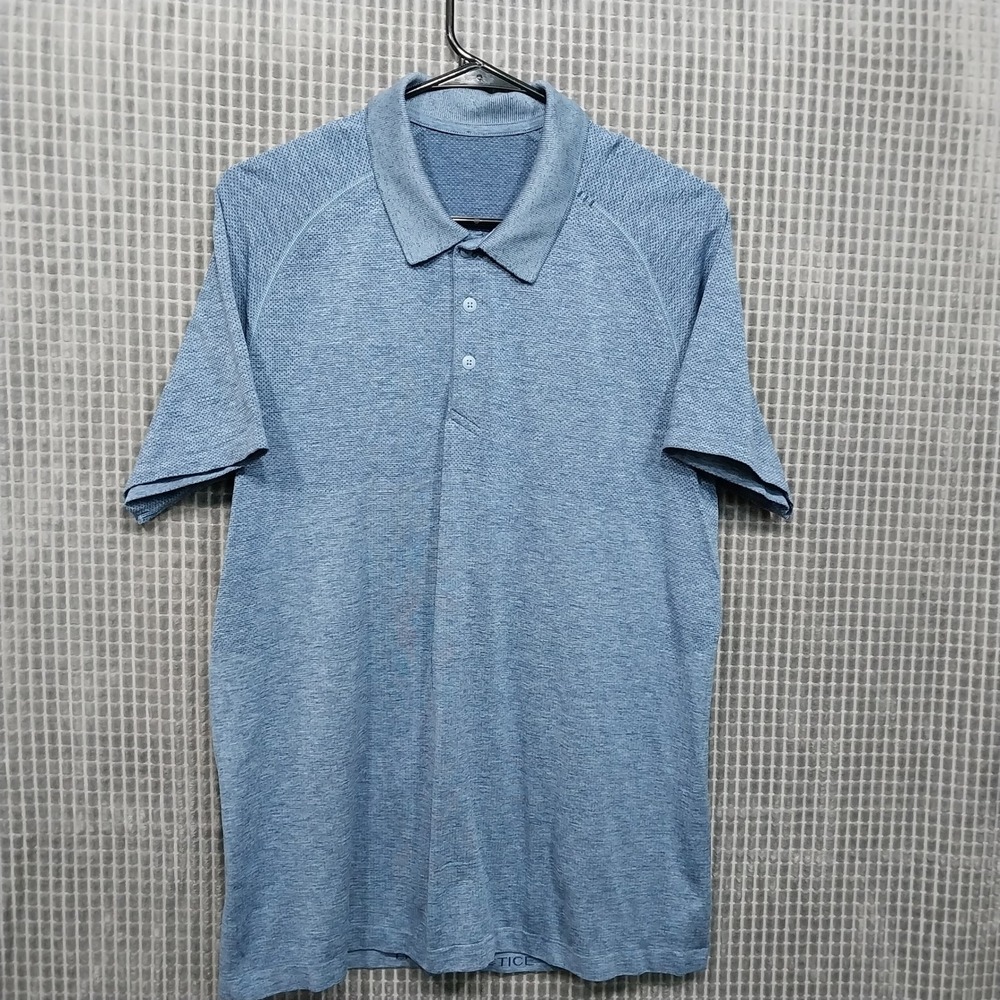 Lululemon Mens Polo Metal Vent Tech Seamless Short Sleeve L Blue